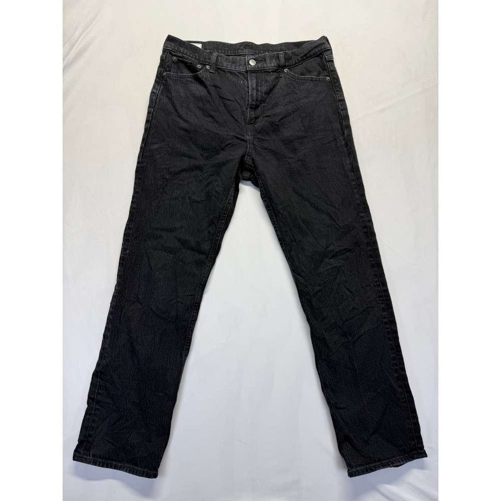 Gap 90s Straight High Rise Jeans Womens 32/14R Black Dark Wash Denim Slim Fit